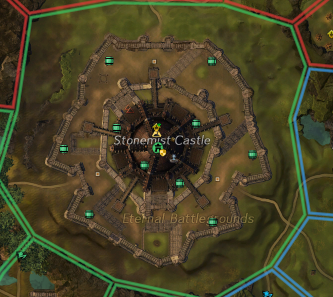 Stonemist Castle map layout — inner and outer walls, gates, and lord room